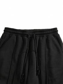 Men's Black Draped Wide Leg Pants With Drawstring Design, Loose Casual Trousers - Black - View 6