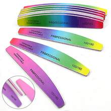 25 Pieces Of Gradient Half Moon Shaped Toothed Nail Polish, 100/180 Rainbow Rubbing Strips, Sand Strips, Double-Sided Polishing, Nail Shaping, Easy To Use, Suitable For Beginners/Families/Specialized Nail Salons