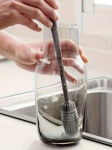 1pc/2pcs Silicone Extendable Rotary Bottle Brush - Ergonomic Non-Slip Handle, Long Reach Design, Removes Tea Stains, Rigid Silicone Material, Suitable For Narrow Spaces, Applicable For Kitchen, Water Bottles, Cans And Hard To Reach Areas - Multi-Functional Cleaning Tool, Practical Kitchen Accessory, Sturdy Cleaning Brush, Rotary Cup Brush, For Cleaning Bottles And Jars, New Year Gift, Gift For Friends - Grey - View 2