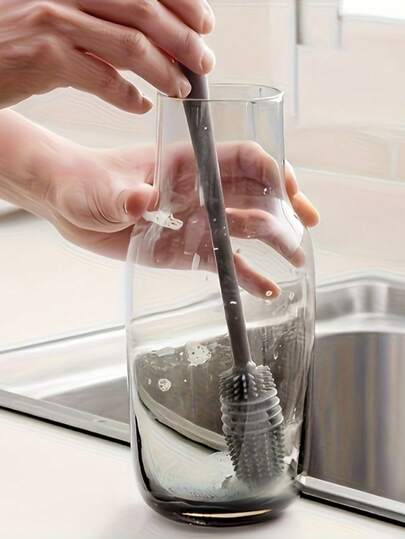 1pc/2pcs Silicone Extendable Rotary Bottle Brush - Ergonomic Non-Slip Handle, Long Reach Design, Removes Tea Stains, Rigid Silicone Material, Suitable For Narrow Spaces, Applicable For Kitchen, Water Bottles, Cans And Hard To Reach Areas - Multi-Functional Cleaning Tool, Practical Kitchen Accessory, Sturdy Cleaning Brush, Rotary Cup Brush, For Cleaning Bottles And Jars, New Year Gift, Gift For Friends