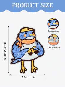 1pc Cute Blue Bird Embroidered Patch, Cartoon Bird With Scarf And Hat Badge, Healing Animal Iron-On Applique, Suitable For Jacket, Bag, DIY Clothing Decoration - Multicolor - View 2