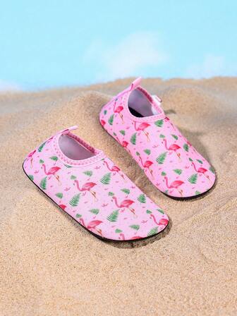 1 Pair Girls' Flamingo Casual Comfortable Fashionable Outdoor Beach Swimming Wading Water Shoes, Suitable For Summer