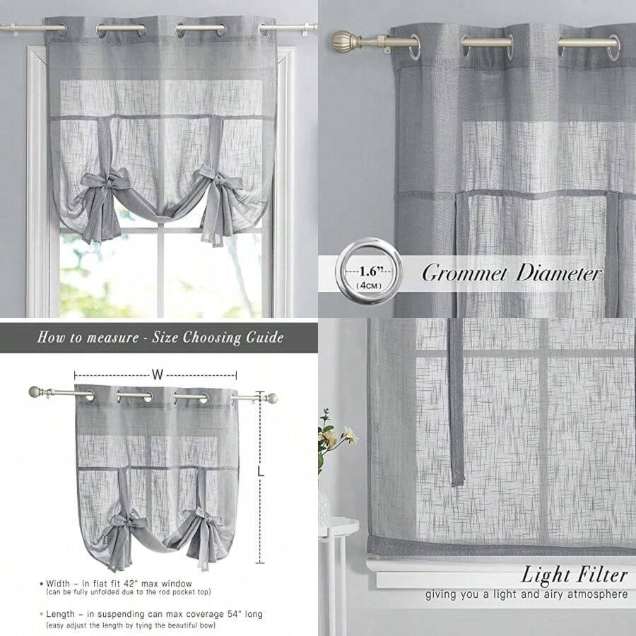 PONY DANCE - Cortinas de baño para Ventana – Juego de Cortinas Transparentes para Ventanas pequeñas, Filtro de luz Ajustable con Ojales en la Parte Superior, persianas Romanas, Ancho 42 x Largo 45(107An x 137Al cm Gris Oscuro) - Multicolor - Ver 1