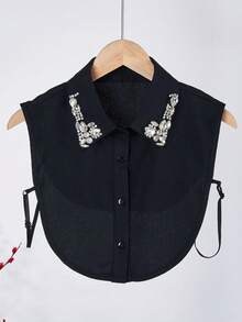 1pc Plaid, Checkered, Black & White Glass Rhinestone Studded Detachable Collar, Versatile For Holidays - Multicolor - View 9