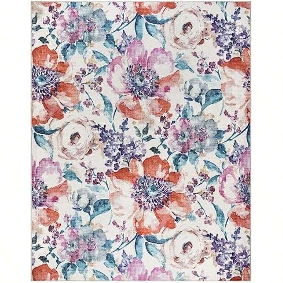 Gertmenian 28545 - Alfombra Bohemia para Interiores, Antideslizante, súper Fuerte, para Zonas de Alto tráfico en Entrada, recámara, Cocina, , 28545(4'7" x 3'4" (S) Flora, Multi) - Multicolor - Ver 1