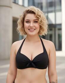 Underwire Bra With Underwire, Plus Size Swimwear, Plus Size Bikini Top With Knot Detail. - 紫色 - 查看 4