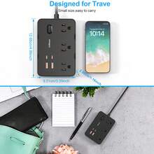 JcBlaon 5英尺带4个USB端口（2个USB-C端口）的防浪涌电源条，6英寸宽插座扩展器，可壁挂安装，超薄扁平插头 - 美規B型插(110-127V) - 查看 5