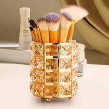 1pc Crystal Tissue Box Holder, Crystal Cube Napkin Dispenser For Bedroom, Office, Cafe, Hotel, Bar, Glitter Stone Box; 1pc Makeup Brush Holder, Pen Storage Box - Gold - View 15