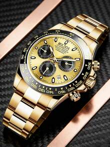 Bộ 1 chiếc đồng hồ đeo tay nam mạ vàng nguyên khối, đồng hồ thạch anh cao cấp, kiểu dáng tương tự như Eason Chan, thích hợp để nam giới đeo hàng ngày hoặc làm quà tặng, phù hợp cho Giáng sinh, Ngày của Cha, Ngày Valentine, các lễ hội, lễ hội hóa trang và các dịp lễ khác. - Nhiều màu - Xem 5