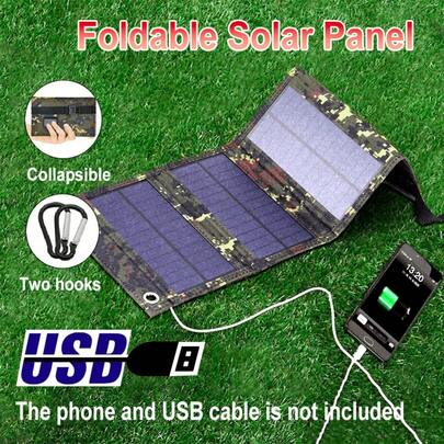 1 Portable Foldable Solar Panel, Essential For Road Travel, USB Interface Solar Panel For Outdoor Travel And Camping, Suitable For Mobile Phone Battery And Tablet Charger Charging Case, Fan, Flashlight Foldable Solar Charger