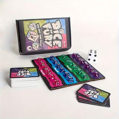 1 Set 5-15 Minute Quick Match, Strategy And Luck Game, Angry Dice Themed: Includes 24 Dice, 80 Challenge Cards, 4 Dice Trays And Giant Dice, Fast Rolling And Strategic Thinking, Competitive And Cooperative Game, Portable Travel Design, Colorful Dice And Game Cards Suitable For Teens And Adults