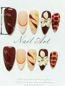 مجموعة أظافر فنية مصنوعة يدويًا من 10 قطع، أظافر فرنسية جميلة بطراز Y2K، أظافر مزيفة بشكل اللوز، زخارف ثلاثية الأبعاد على شكل زهور، بسيطة وأنثوية، مناسبة للأظافر اليومية وأظافر المناسبات، تشمل جيل جيلي ومنشار أظافر.