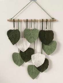 1件套手工编织树叶壁挂，手工编织壁挂，绿色墙饰，波西米亚风家居装饰，乔迁新居礼物，农舍风装饰，中世纪现代风格，床头装饰，手工编织绳挂毯，适用于卧室和客厅装饰 - 彩色 - 查看 8