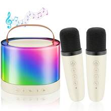 Mini Karaoke Machine, Portable Wireless Karaoke Speaker With 2 Wireless Microphones And Party Lights, Wireless Microphone Speaker Set, Suitable For Home Parties, Birthday Gifts - Christmas Gifts - Màu be - Xem 2