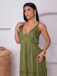 Vestido Longo Boho indiano detalhe Lurex - Verde - Visão 8