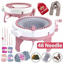 Knitting Machine, 48 Needles Knitting Crochet Machine, Smart Knitting Loom Machine With Row Counter For Adults Beginners, Circular Double Knit Loom Crochet Knitting Machine Kit For Hat Socks - 粉色 - 查看 1