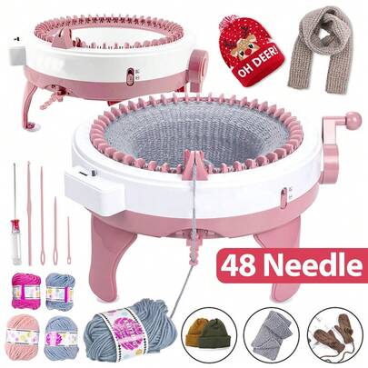 Knitting Machine, 48 Needles Knitting Crochet Machine, Smart Knitting Loom Machine With Row Counter For Adults Beginners, Circular Double Knit Loom Crochet Knitting Machine Kit For Hat Socks