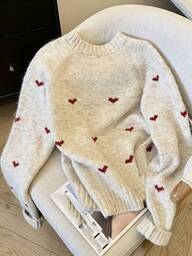 ii Women Cozy Heart Pattern Sweater Long Sleeve Pullover With Round Neck Sweater