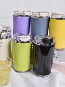 240ml 304 Stainless Steel Vacuum Insulated Travel Mug, Beverage Cup For Coffee And Tea, Leak-Proof Portable Travel Tumbler, Convenient For Travel Or Commute, Suitable For Office Use, Great Gift, Stylish And Elegant Design - Multicolor - View 5