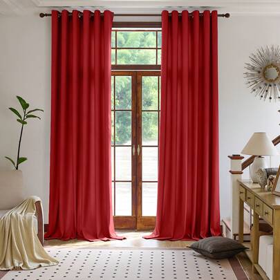 Farfallarossa Grommet Velvet Blackout Curtain (1 Panel), Size 140*280 Cm, Made Of High-Quality Thermal Insulated Velvet Fabric, Provides Strong Light Blocking, Enhances Home Privacy And Comfort, Suitable For Bedroom And Living Room.