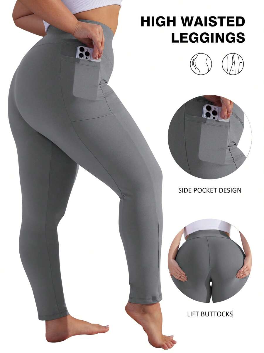 Pantalon de yoga taille haute avec poches, legging de yoga de contrôle du ventre pour le sport et la course, pour femmes grande taille