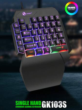 機械手感單手鍵盤，用於平板電腦和手機的遊戲設備，協助吃雞、切換，LED照明鍵盤帶有多種豐富彩色按鈕