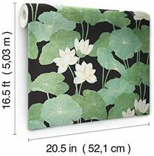 Papel pintado de lirio beige y verde, rollo - Negro/Verde - Ver 4