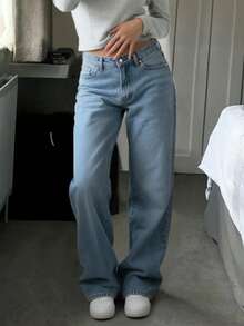 MYOURSA Women's Low-Rise Straight Leg Washed Jeans, Relaxed Fit, Casual Everyday Wear, Light Blue - Light Wash - View 3