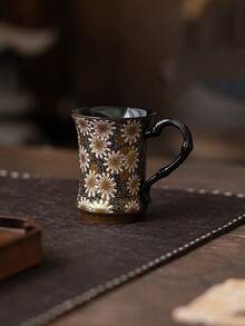 1个手工陶瓷咖啡杯，中东风格设计，适用于浓缩咖啡、茶、牛奶、阿拉伯咖啡 - 80毫升，小巧咖啡杯，沙特国庆节礼物，适合家庭和办公室使用