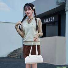 Large Capacity Baguette Shoulder Bag For Women, Minimalist Solid Color Underarm Bag, Chic Daily Casual Tote With Stylish Design - 白色 - 查看 2