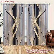 1pc - Best-Selling New Product - 2D Flat, 2 Pieces Of Modern Golden Spiral Art Light-Transmitting Curtains - Heat Insulation, Semi-Transparent Polyester Fabric, Elegant Black And Gold Design, Suitable For Decoration In Living Room, Bedroom Or Office, Living Room Curtains - 彩色 - 查看 1