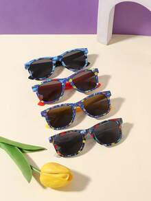 2副儿童（4-10岁）亚克力卡通恐龙印花方形时尚眼镜，适合日常外出和节日礼物 - 彩色 - 查看 11