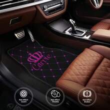 4件套汽车脚垫，玫瑰红皇冠印花设计，前后全覆盖，适用于大多数轿车/SUV/卡车，天鹅绒材质，保护车内空间，提升汽车内饰档次，送给爱人/父母/朋友/同事的礼物 - 4pcs皇冠 - 查看 2