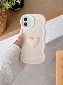 Neuestes Großloch-Einfarbiges Herz Plüschtier kompatibel mit iPhone 11/12/13/14/15/16 Soft Stoßfeste Handyhülle, Minimalistisches Herz Handyhülle kompatibel mit iPhone 17/17Pro/17proMax/17Air mit welligem Rand Rutschfeste Handy Schutzhülle - Weiss - Übersicht 1