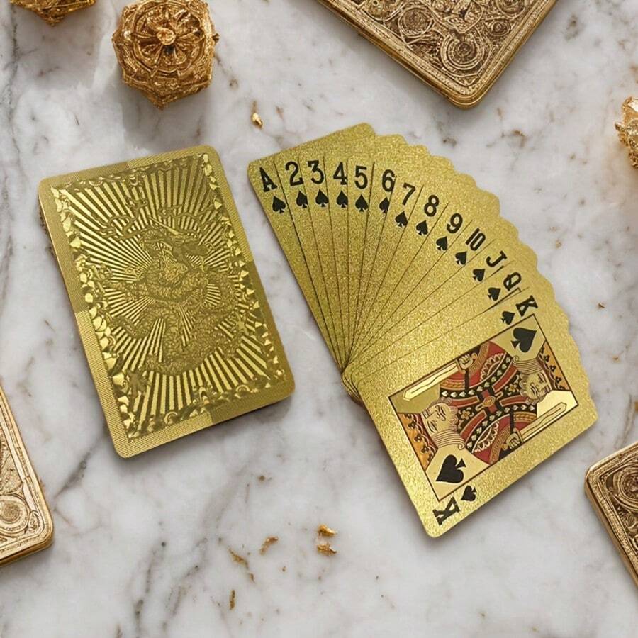 一套哑光金色龙纹PVC卡片 - 耐用加硬材质,适合情人节、感恩节、圣诞节、万圣节和新年庆祝活动 - 设计优雅,图案精美,适合派对、聚会、节日游戏之夜,风格高雅,印刷精美,圣诞节最佳选择,感恩节完美之选 - 金色 - 查看 1