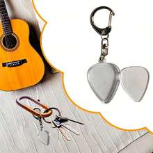 二合一吉他拨片收纳钥匙扣 - 心形透明亚克力盒，带安全扣，便携式透明收纳盒，适用于存放拨片和照片，经久耐用，时尚设计，是音乐家、吉他配件、照片收纳盒和时尚配饰的理想之选，结构坚固，包含一个随机颜色的吉他拨片 - 彩色 - 查看 11