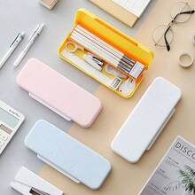 1pc Pencil Case, Multi-Color, Large Capacity For Students, Macaron Double-Layer Frosted Plastic Stationery Box,Back To School,Bag - Multicolor - View 2
