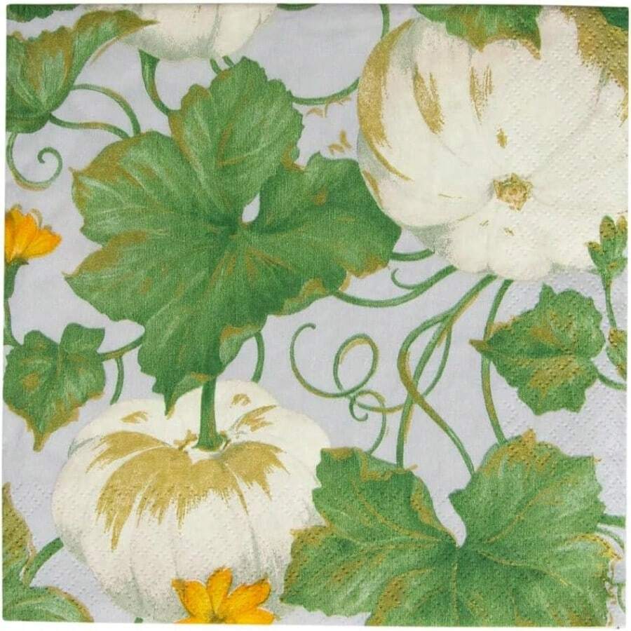 DHeirloom Pumpkins Paper Luncheon Napkins In Grey And White - 20 Per Package - màu xanh lá - Xem 1