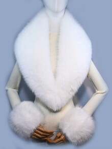 1pc Soft & Comfortable Handmade Faux Fur Shawl, Warm Cloak, Bridal Wrap, Women Winter Accessory - A - View 9