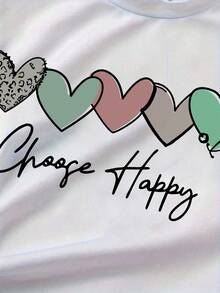 Girls Heart Print Short Sleeve Top And Bow Tie Long Pants - Green - View 4