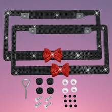 1pc/2pcs Bling License Plate Frame, Handmade Bling Rhinestone Premium Plastic License Plate Frame Bow Decor