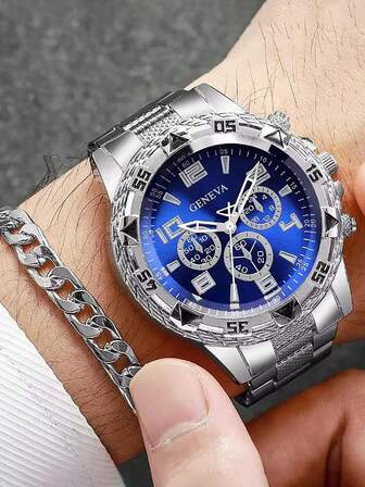 2 st/set mode herrklockor lyxiga herrklockor med stor urtavla analog kvartsklocka smyckeset (utan ask)