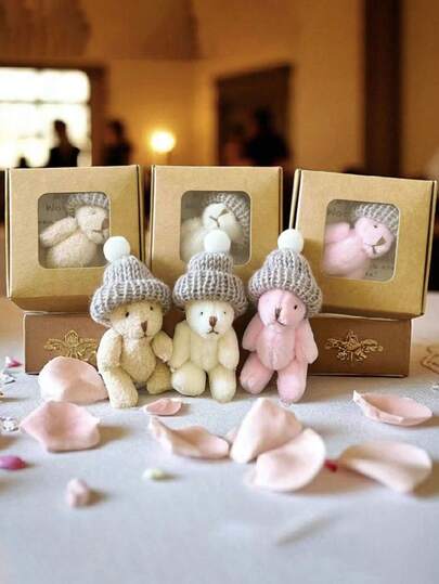 1 Set Mini Plush Teddy Bear Hug Gift Bag With Encouragement Card, Cute Brown And Pink Teddy Bears In Box, Perfect Thoughtful Birthday And Holiday Gift For Loved Ones, Romantic Gift For Partner