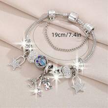 1pc Artisanal Fashion Multi-Color Hollow Heart Star Plane Pink Eiffel Tower Clay Postcard, DIY Snake Bone Chain, Bracelet & Wristband - Rose Gold - View 3