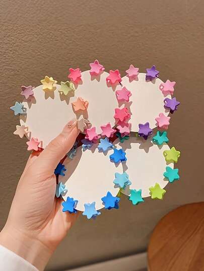 50pcs Candy Color Star Shaped Hair Clips, Suitable Gift For Girls, Ideal Spring Hair Accessories