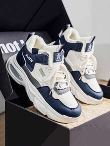 Men's Fashionable Versatile Warm, Thin Strap Design Breathable Non-Slip Durable Lightweight Casual Running Shoes, Basketball Shoes With Sports Lace And Hook And Loop - Yellow - View 3