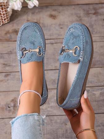 Women's Solid Color Casual Loafers, Round Toe Slip-On Breathable Comfortable Lightweight Non-Slip Fashionable Versatile