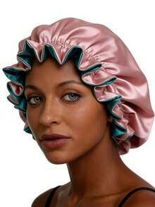 1pc Reversible Silk Satin Sleep Cap, Adjustable Sleeping Hat Hair Sleep Cap - Grey - View 2