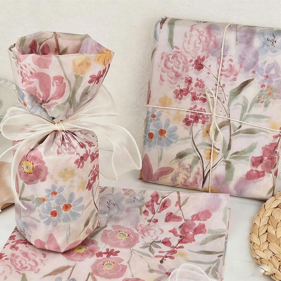 10 tờ giấy gói quà tranh sơn dầu hoa, kích thước 50*70cm, thích hợp cho Ngày Valentine, Kỷ niệm, Đám cưới, Sinh nhật, Tiệc độc thân, Tiệc mừng em bé và các dịp khác. - Nhiều màu - Xem 1