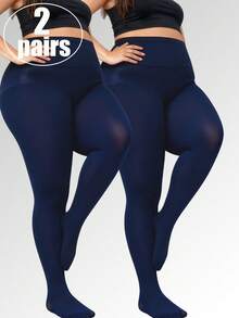1双/2双海军蓝加大码打底裤，女士简约宽松不透明紧身裤，高密度超薄高弹连裤袜，适合日常穿着（请勿仅参考模特穿搭，购买时请务必查看尺码表，确认长度和宽度是否合适，请勿因尺码不合适而给予差评，尺码表已提供） - 藏蓝色 - 查看 10